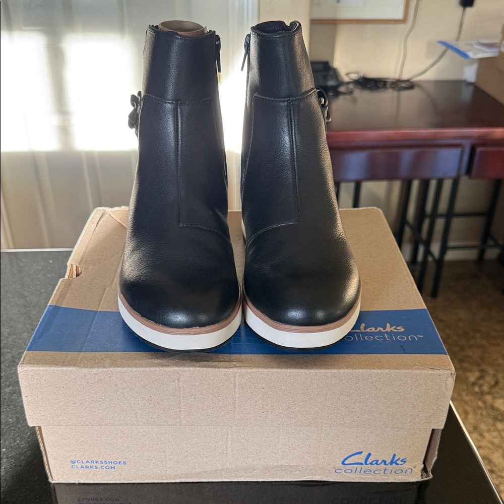 Clarks Black Leather Ankle Booties